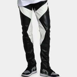 Mnml S192 Leather Pants black & white faux leather streetwear unique size 34”